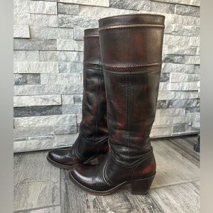 FRYE  Jane Stitch Heeled Knee High Riding Brown Leather Boots  Women’s Size 5.5B